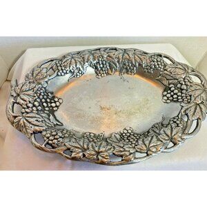 Arthur Court Grapes Leaves Tray Wall Decor 1990 Metal Vintage Oval Platter Vine